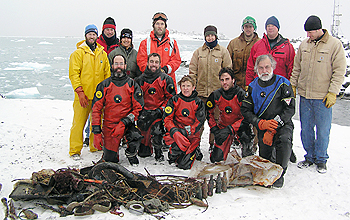 Personnel at NSF's Palmer Station collected materials during an underwater Earth Day clean up.